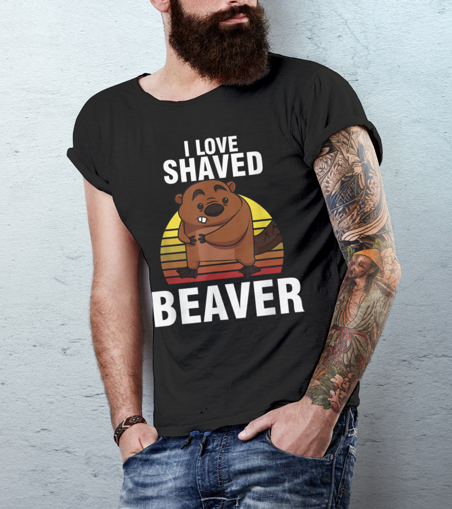 Retro Sunset Beaver Lover I Love Shaved Beaver Sunset Stripes T-Shirt