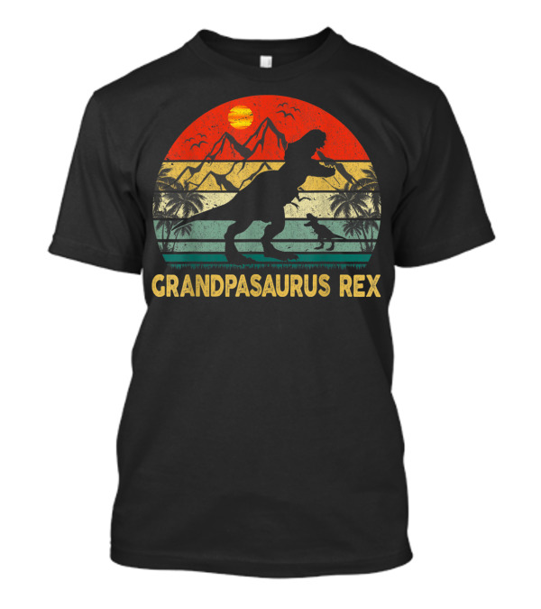 Grandpasaurus Rex Retro Vintage Sunset Dinosaur Silhouette With Mountains And Palms T-Shirt
