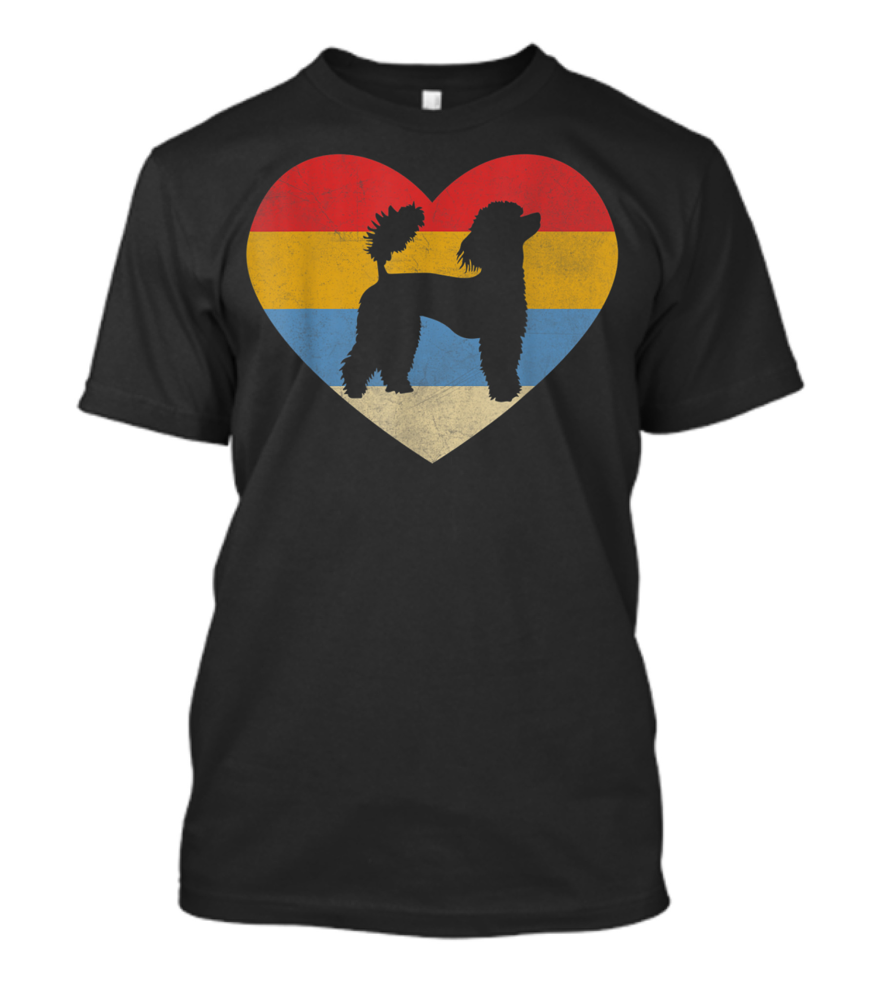 Retro Vintage Poodle Heart Silhouette Stripes T-Shirt
