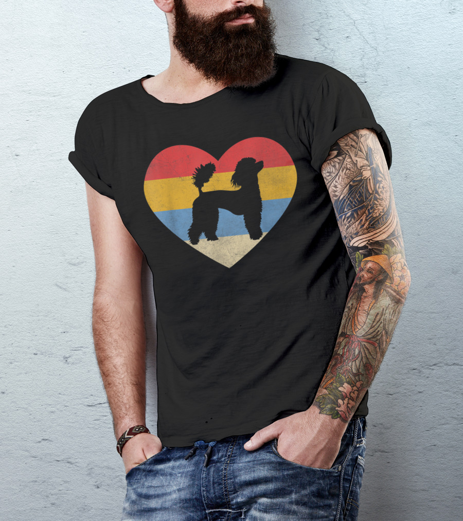 Retro Vintage Poodle Heart Silhouette Stripes T-Shirt