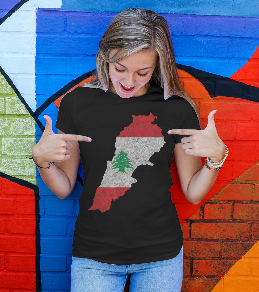 Retro Vintage Lebanon Flag Lebanese Beirut Map T-Shirt