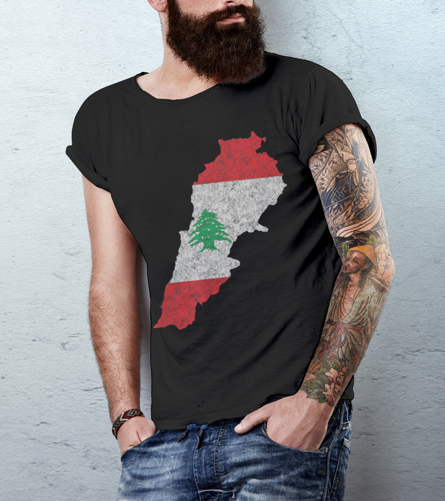 Retro Vintage Lebanon Flag Lebanese Beirut Map T-Shirt