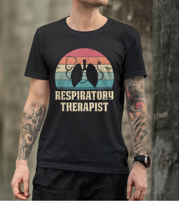 Retro Vintage Respiratory Therapist Lover Silhouette With Stethoscope And Lungs T-Shirt