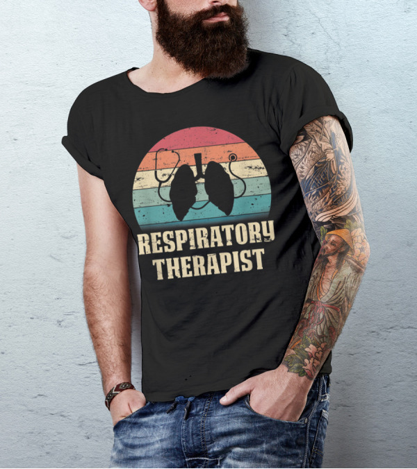 Retro Vintage Respiratory Therapist Lover Silhouette With Stethoscope And Lungs T-Shirt