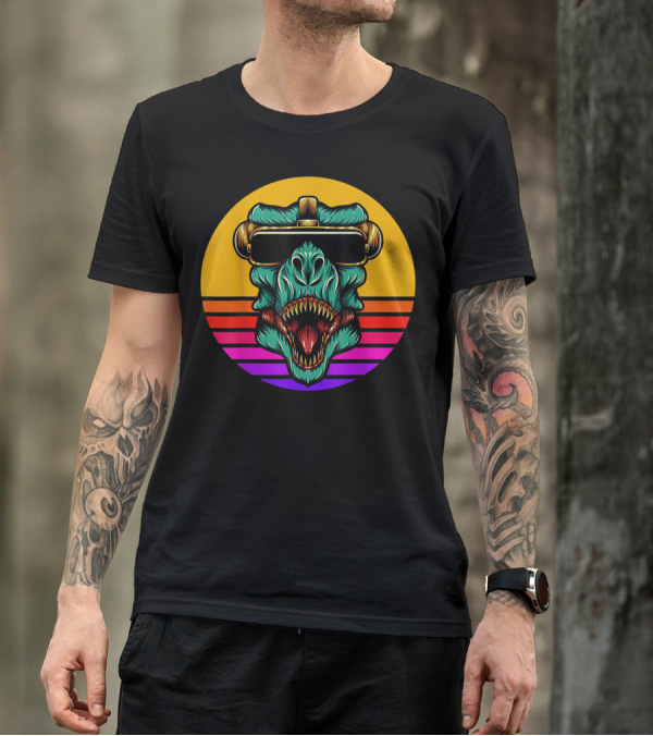 Retro Vintage Rex Dinosaur Sunset Cyberpunk T-Shirt
