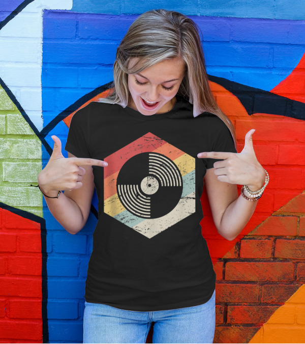 Retro Vinyl Music Hexagon French House Chicago T-Shirt