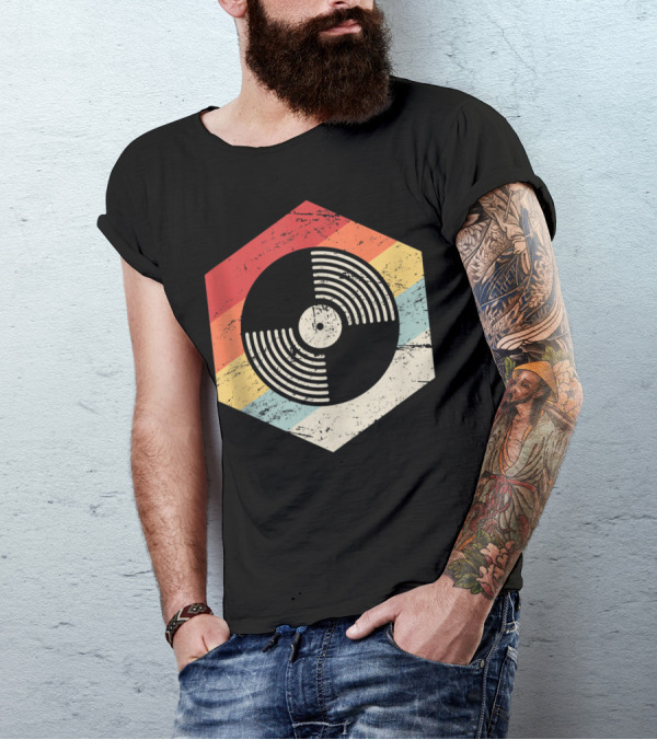 Retro Vinyl Music Hexagon French House Chicago T-Shirt