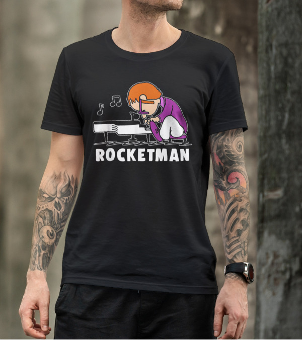 Rocketman Peanuts Piano Music Rock Star T-Shirt