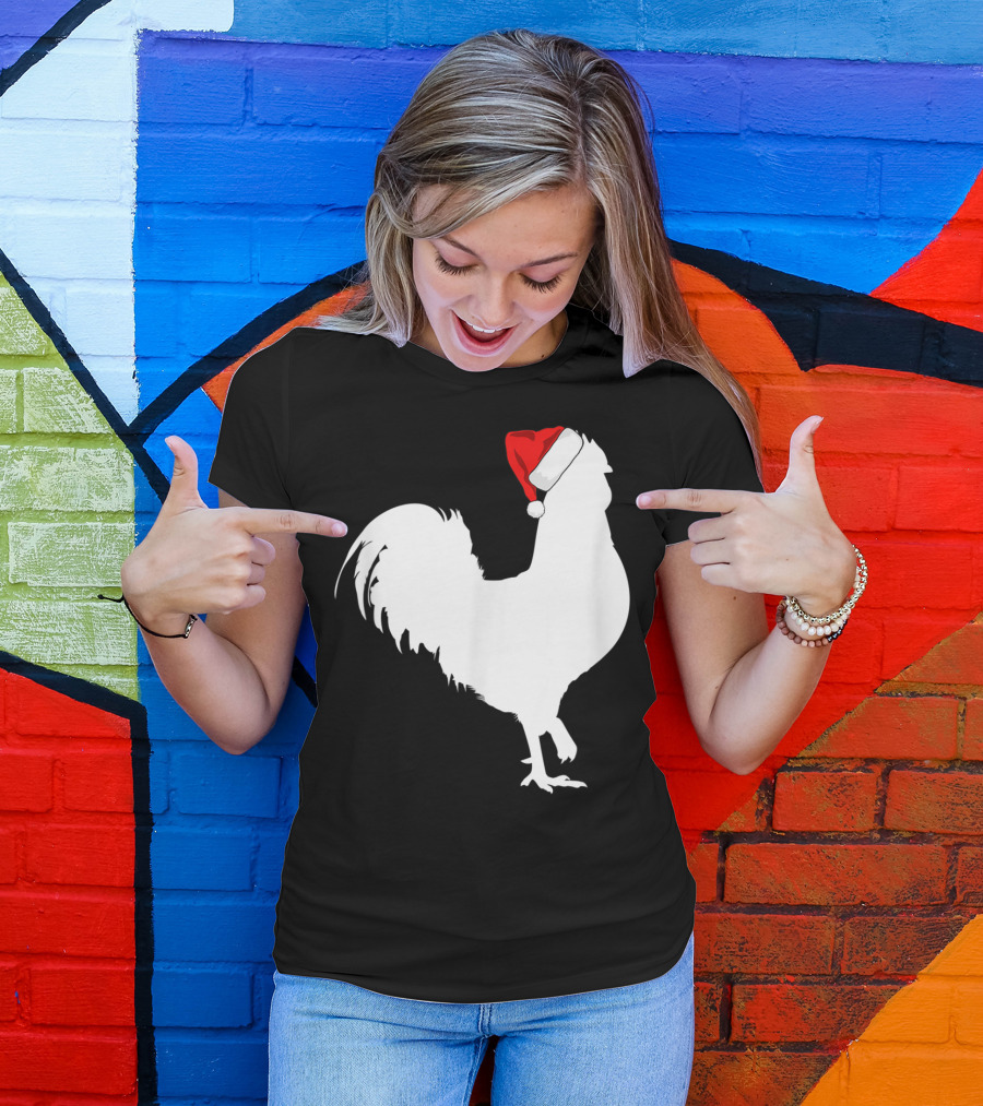Rooster Santa Hat Merry Christmas T-Shirt