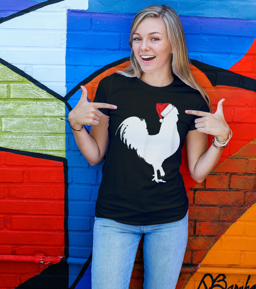 Rooster Santa Hat Merry Christmas T-Shirt