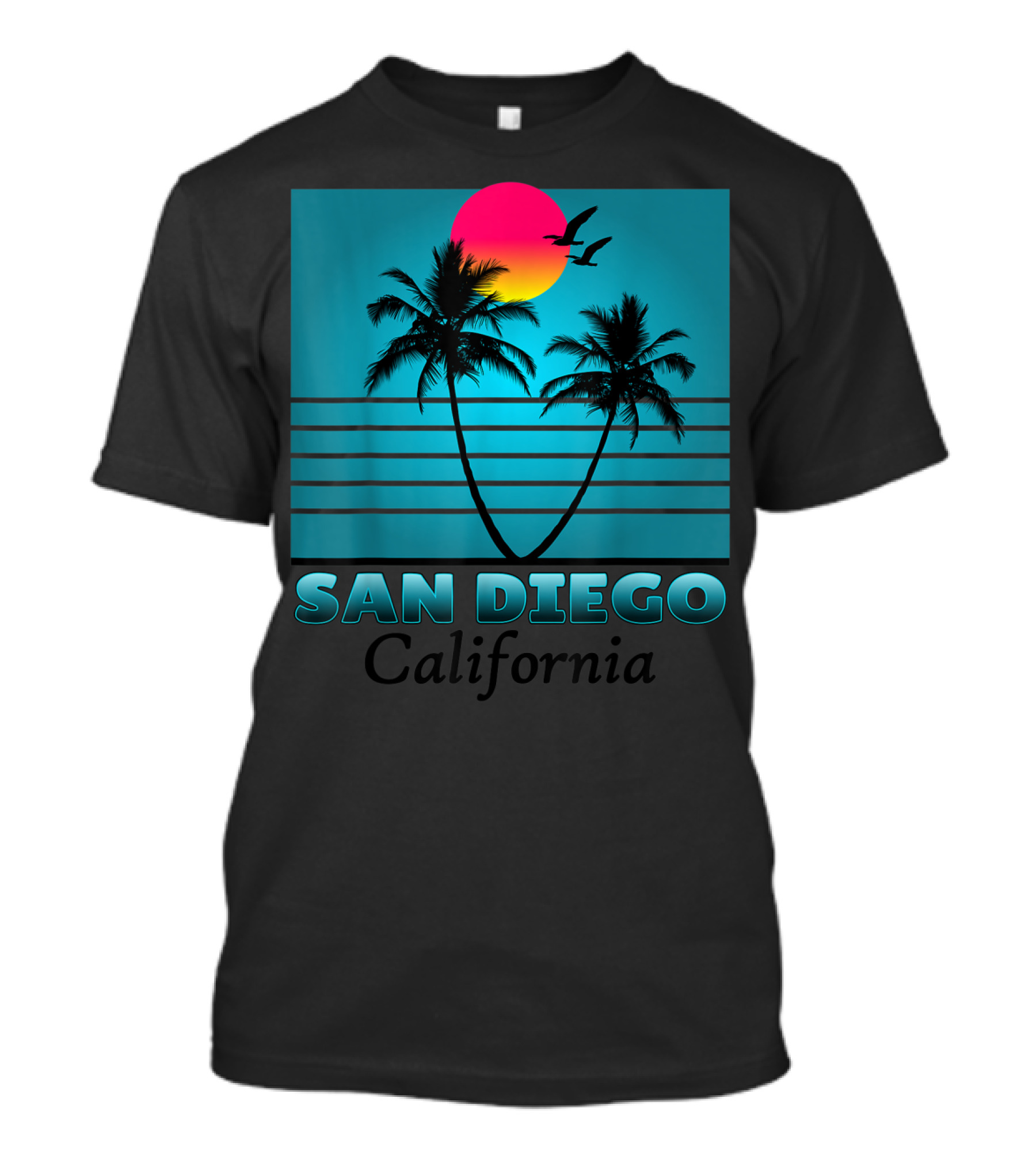 San Diego California Summer Palms And Seagulls Sunset T-Shirt