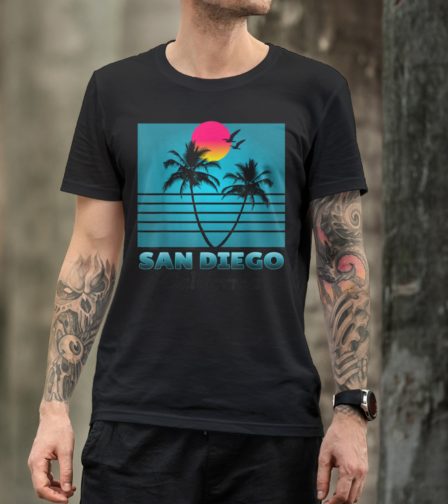 San Diego California Summer Palms And Seagulls Sunset T-Shirt