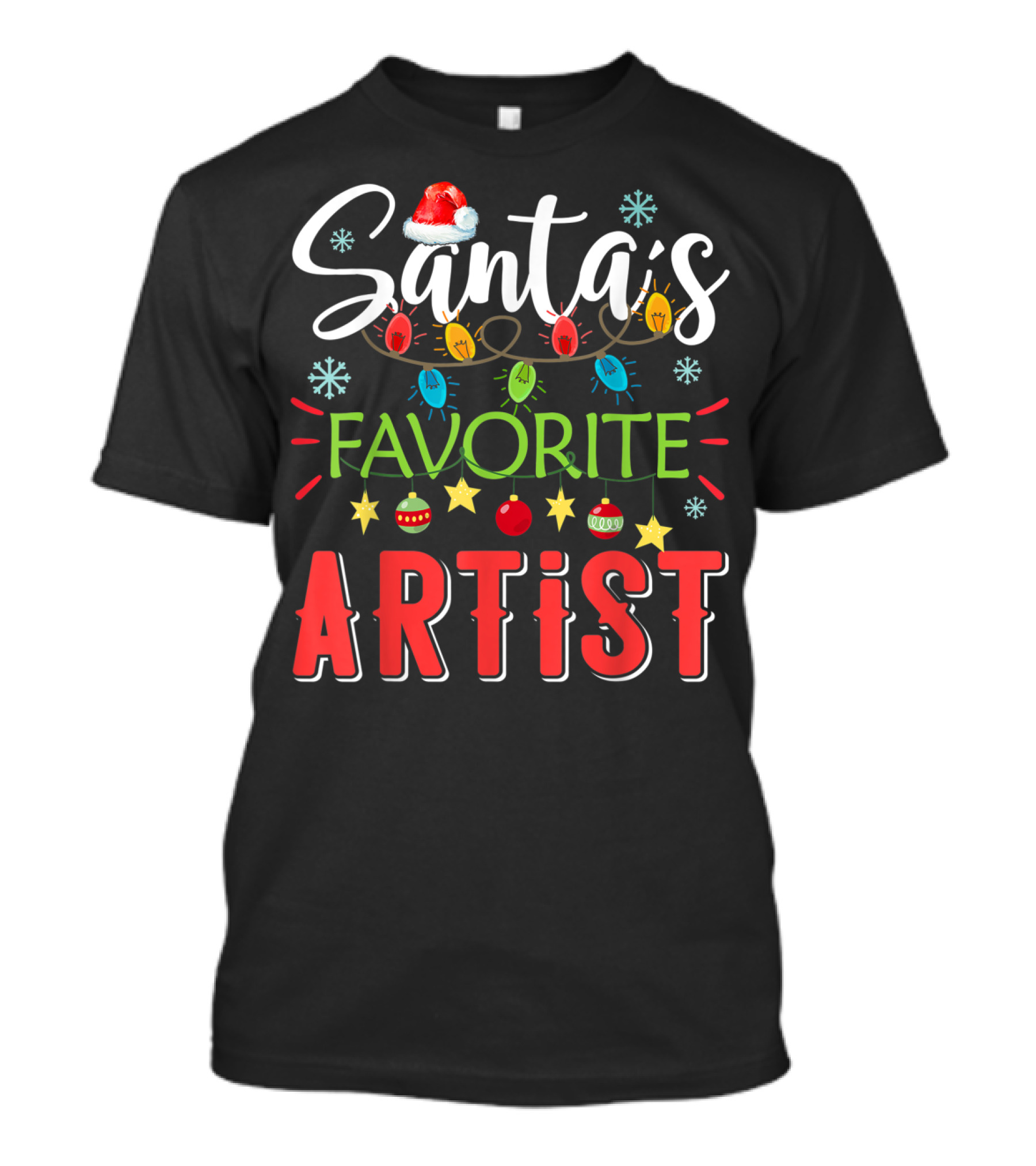 Santa's Favorite Artist Xmas Light Santa Hat Holiday Ornaments T-Shirt
