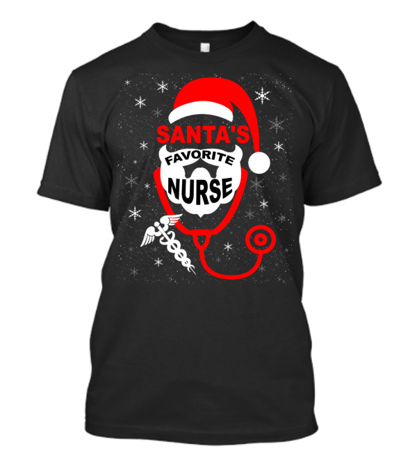 Santa's Favorite Nurse Stethoscope Christmas Snowflakes T-Shirt
