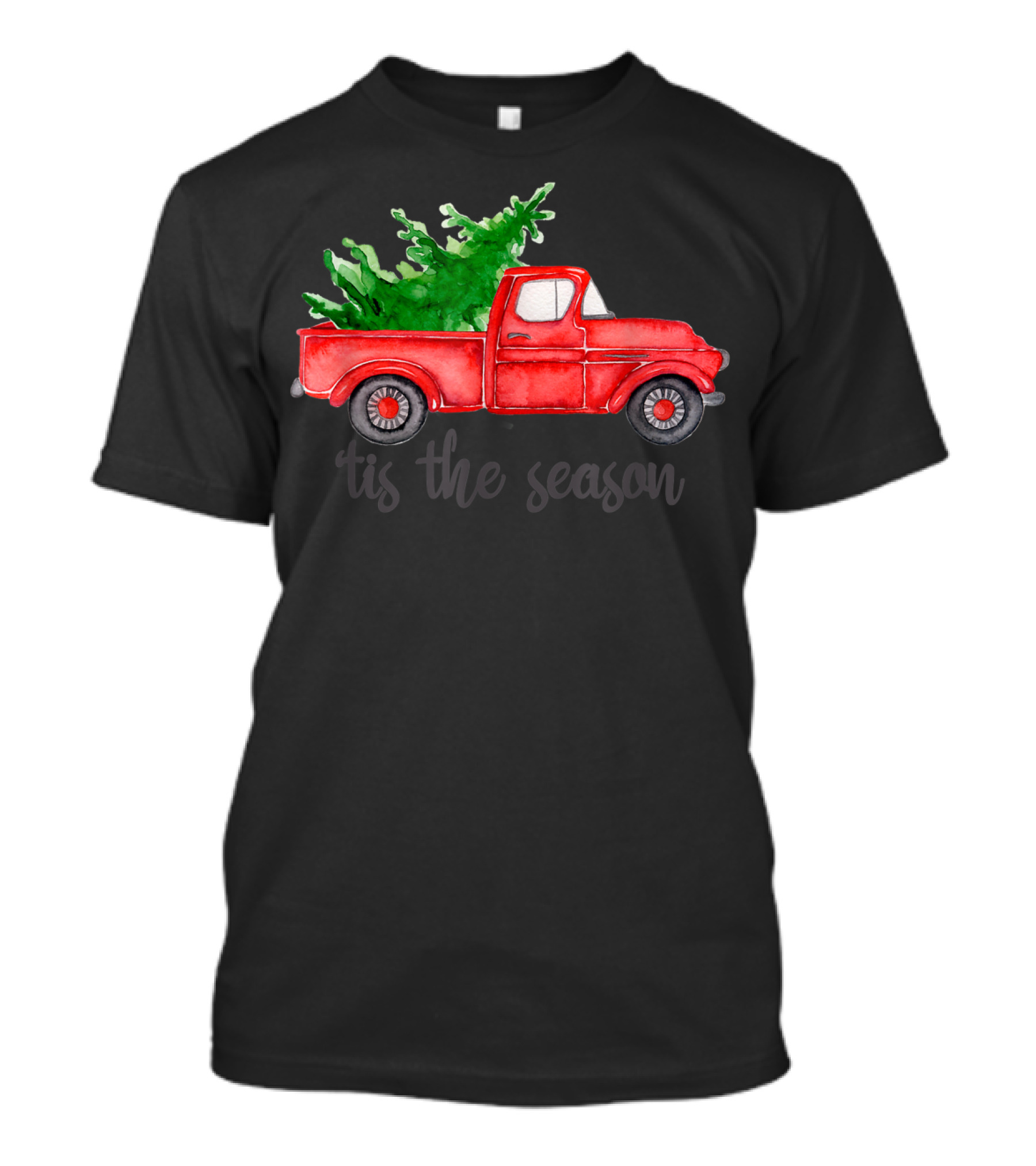Tis The Season Watercolor Red Truck With Christmas Tree T-Shirt