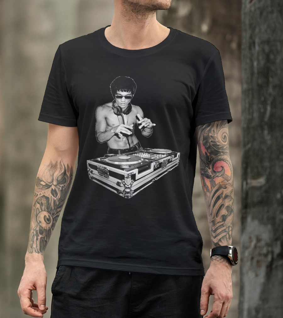 Bruce DJ By Bruce Lee Spinning Music Turntables T-Shirt