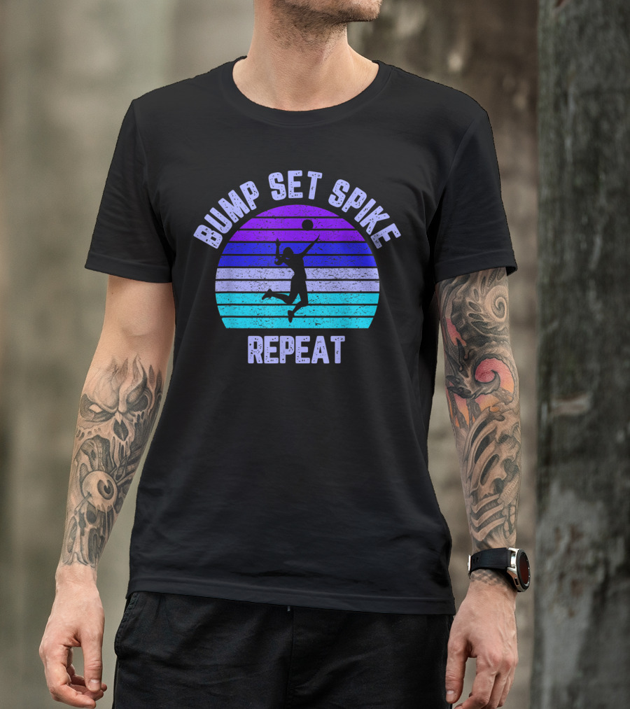 Bump Set Spike Repeat Volleyball Player Sunset T-Shirt