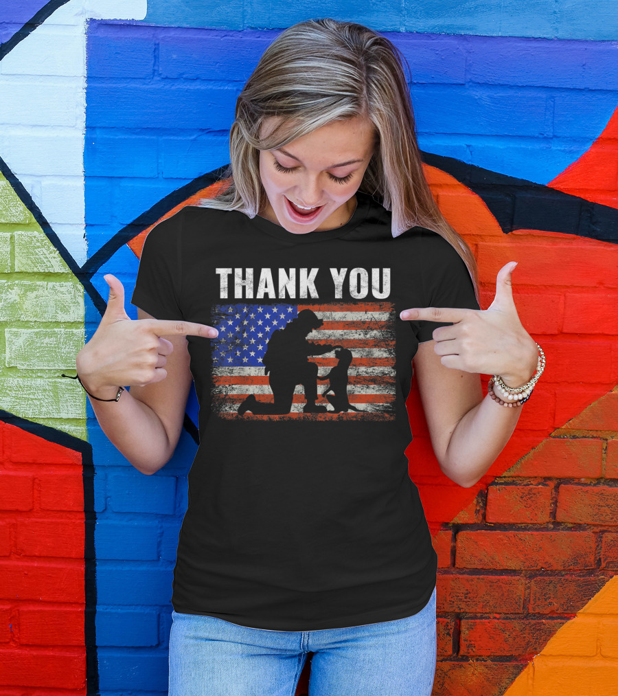 Thank You Military Hero Dog Zero Bark Thirty American Flag T-Shirt
