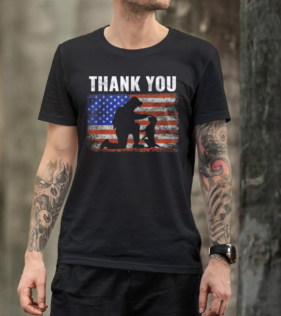 Thank You Military Hero Dog Zero Bark Thirty American Flag T-Shirt