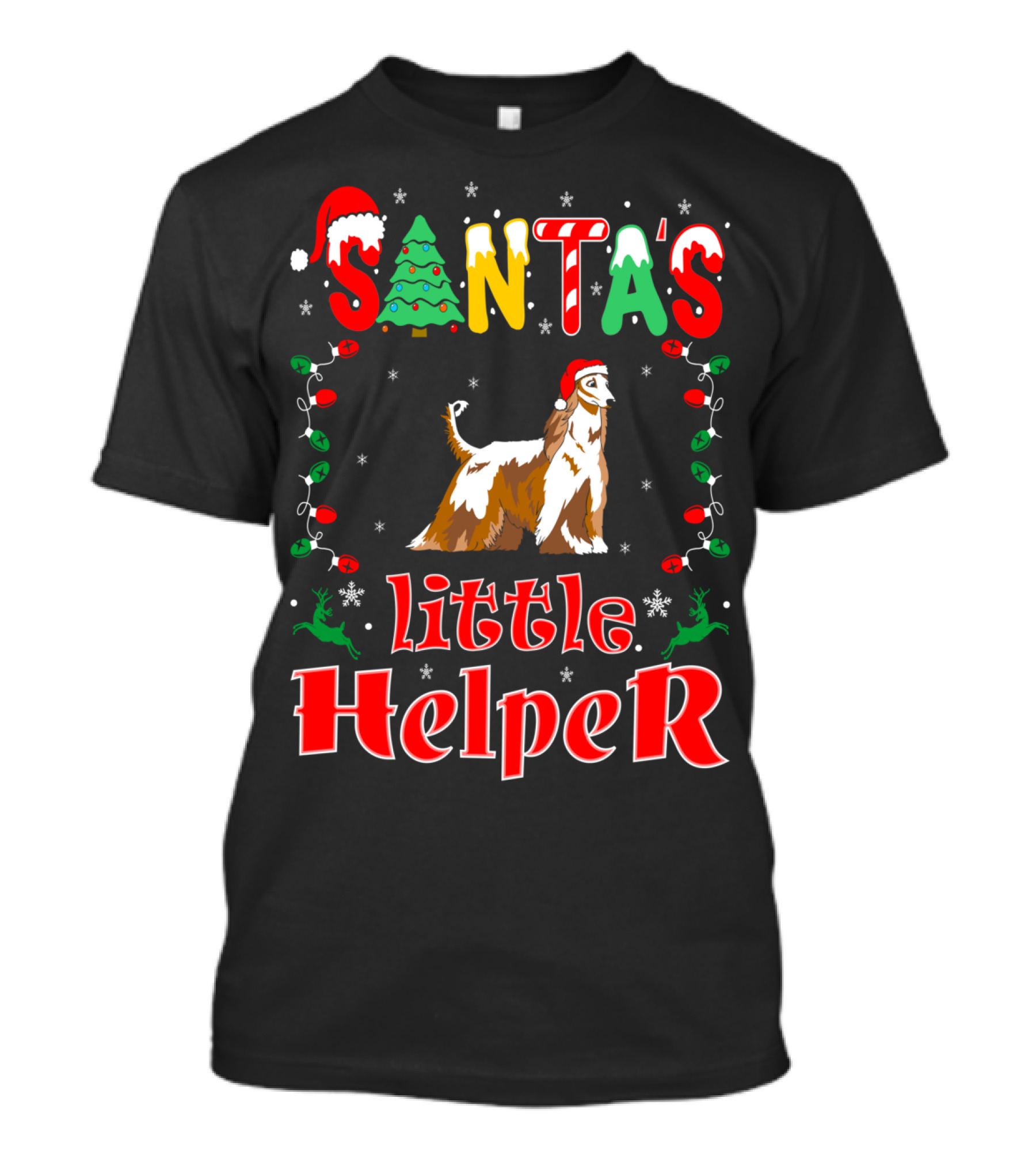 Santas Little Helper Afghan Hound Christmas Pet Lovers T-Shirt