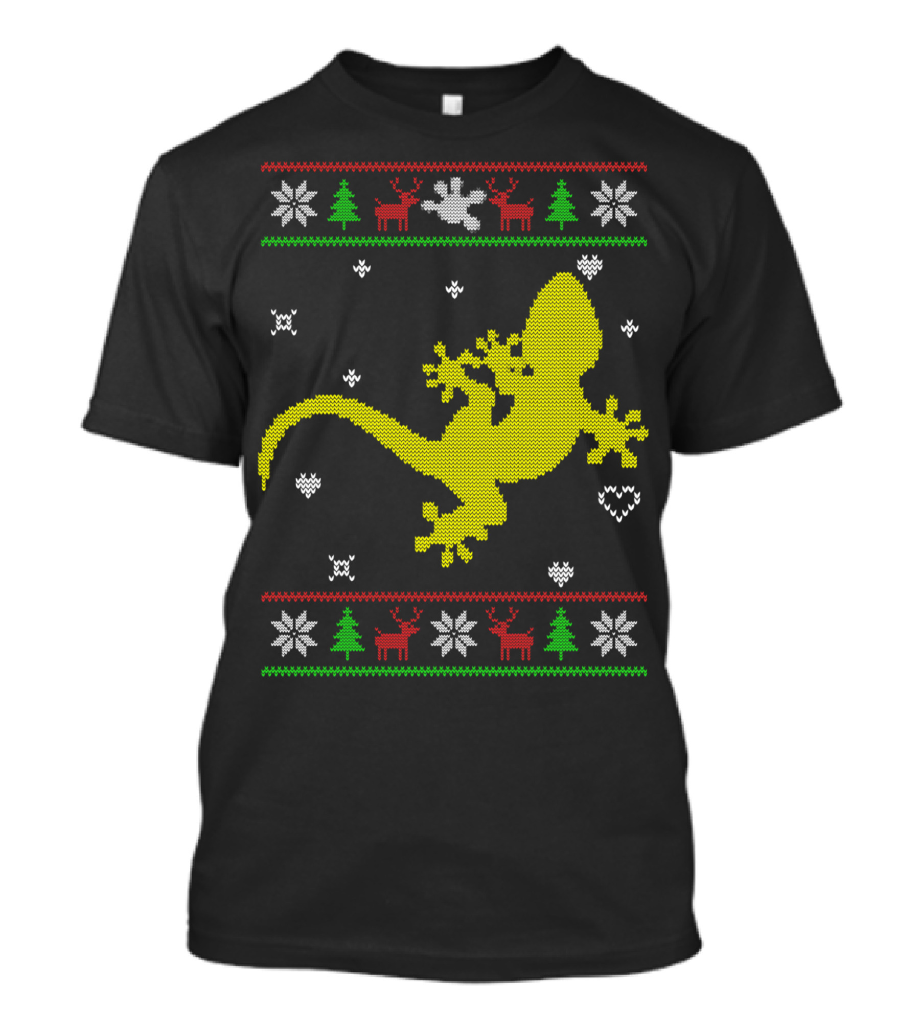 Ugly Christmas Knitting Gecko Lovers Reindeer Snowflake T-Shirt