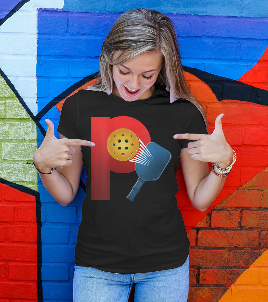 Power Pickleball Paddle And Ball Impact On Bold Red P T-Shirt