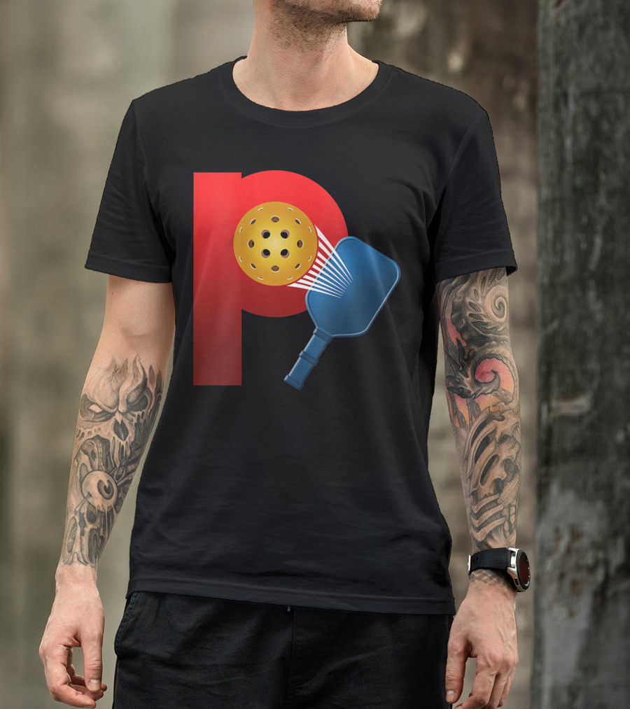 Power Pickleball Paddle And Ball Impact On Bold Red P T-Shirt