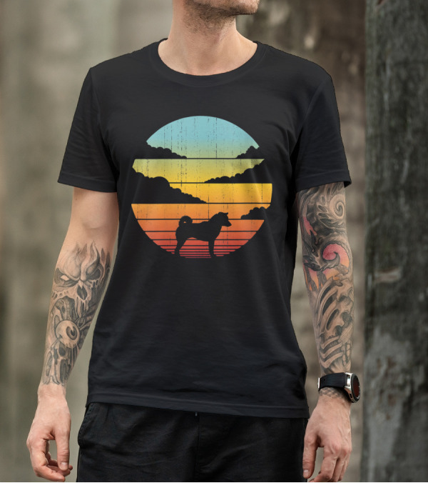 Shiba Inu Sunset Silhouette Vintage Style 60s 70s Retro Horizon T-Shirt