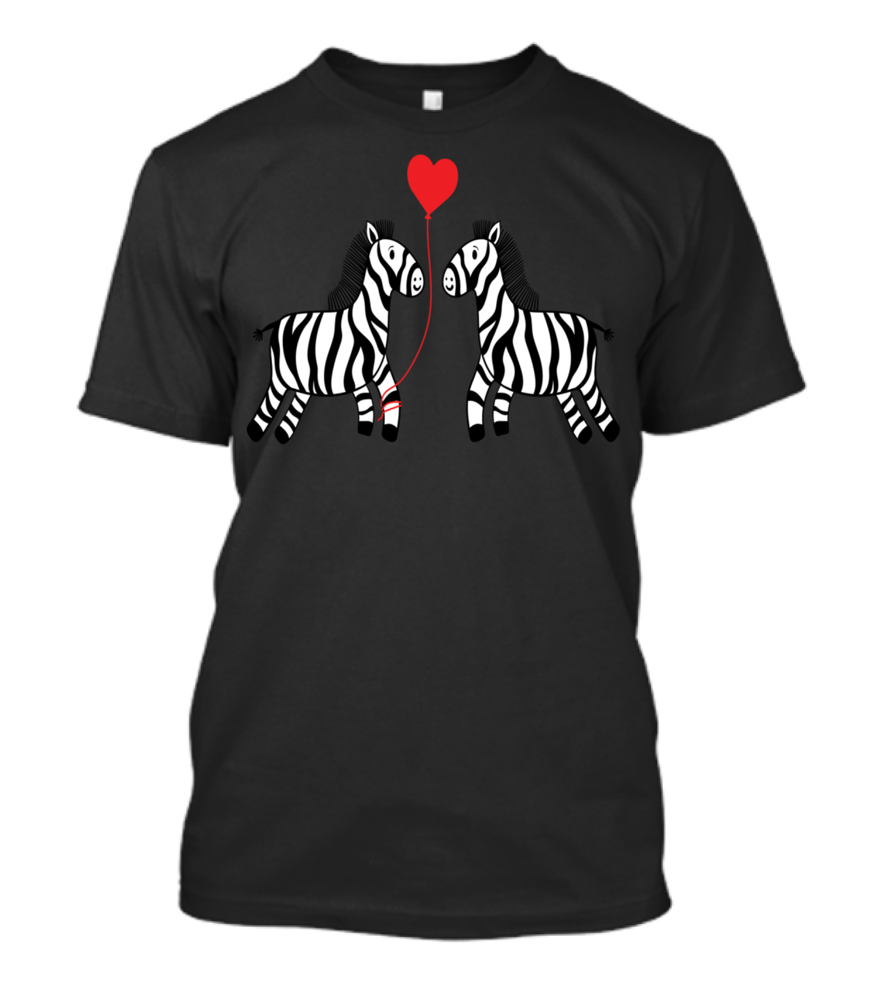 Zebras In Love With Heart-Shaped Red Balloon T-Shirt