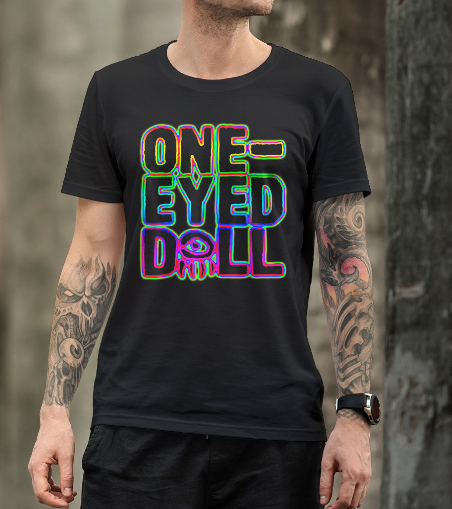 One-Eyed Doll Neon Lights Classicfit Vibrant Typography With Eye Motif T-Shirt