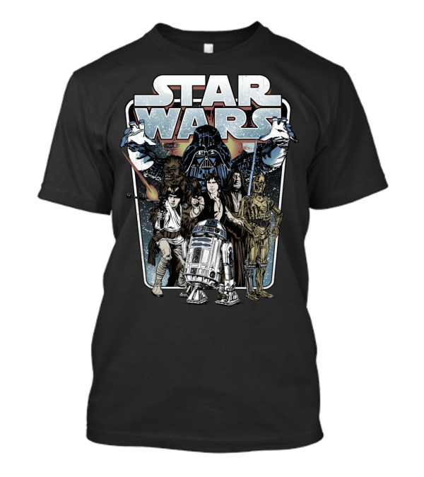 Star Wars Classic Movie Battle With Darth Vader Luke Chewbacca R2-D2 C-3PO Cartoon T-Shirt