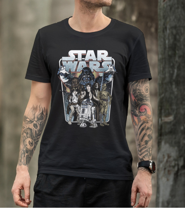 Star Wars Classic Movie Battle With Darth Vader Luke Chewbacca R2-D2 C-3PO Cartoon T-Shirt