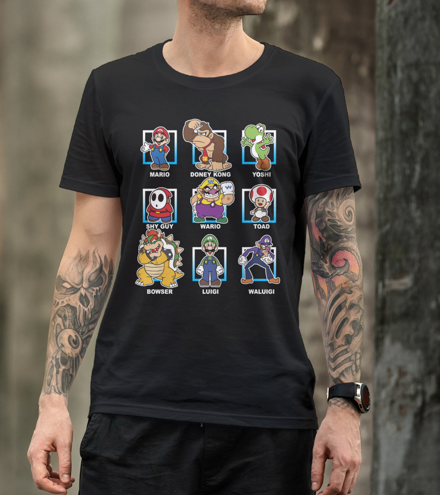 Mario Donkey Kong Yoshi Shy Guy Wario Toad Bowser Luigi Waluigi Characters Group Shot T-Shirt