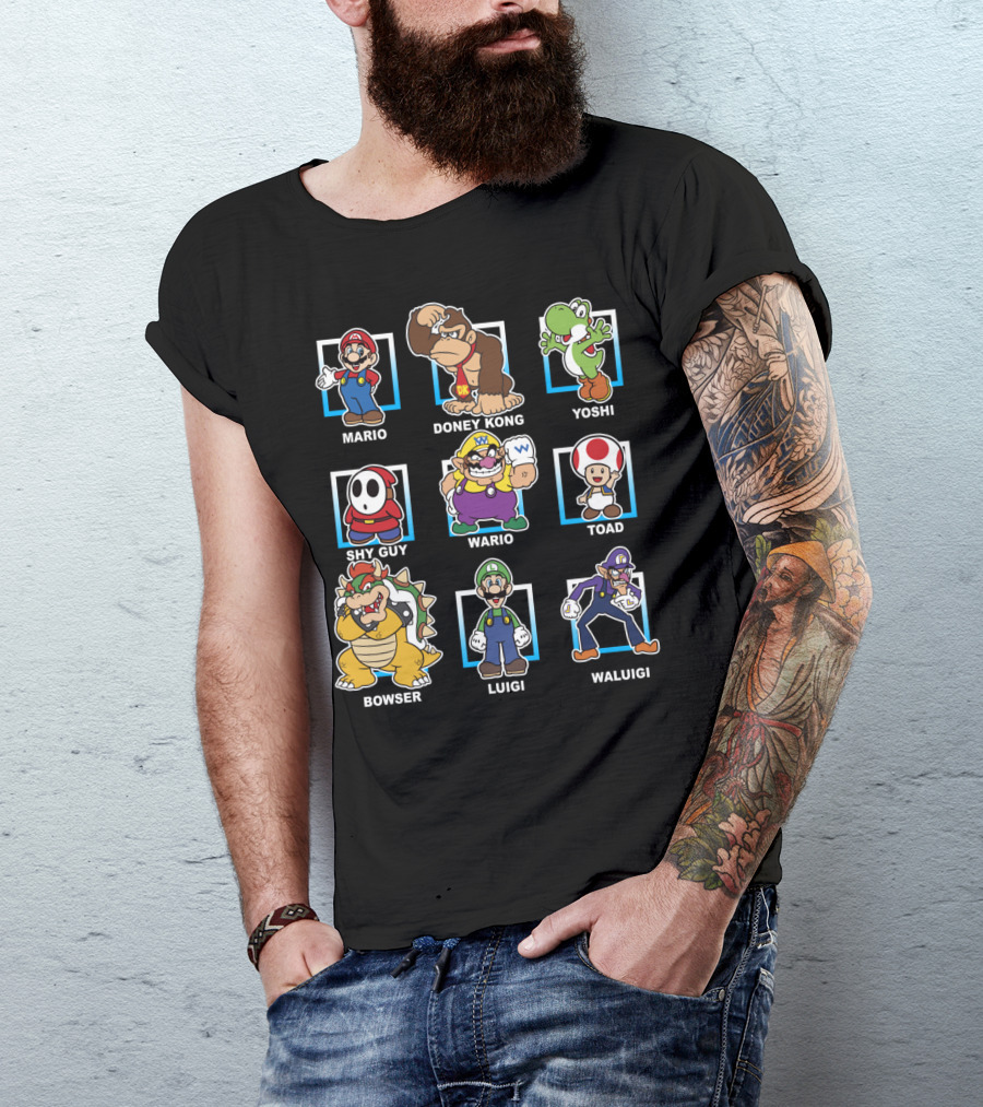 Mario Donkey Kong Yoshi Shy Guy Wario Toad Bowser Luigi Waluigi Characters Group Shot T-Shirt