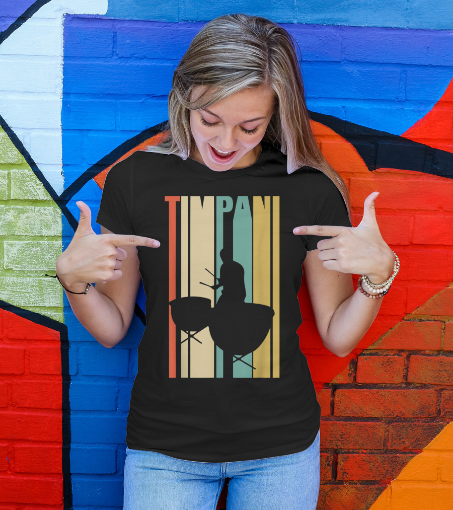 Timpani Drummer Silhouette With Retro Stripes T-Shirt