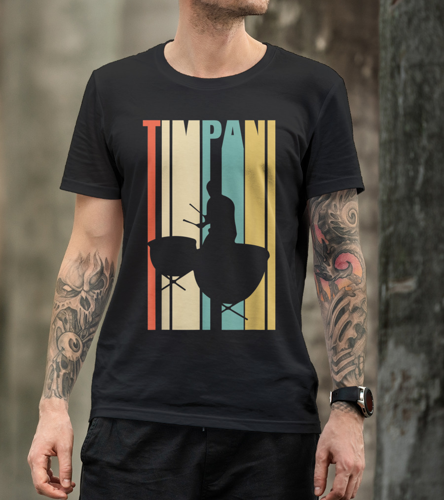 Timpani Drummer Silhouette With Retro Stripes T-Shirt