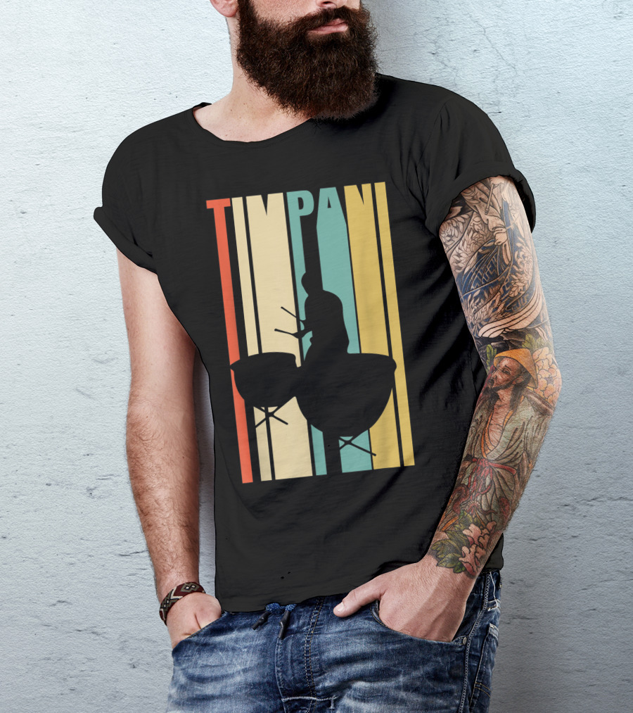 Timpani Drummer Silhouette With Retro Stripes T-Shirt