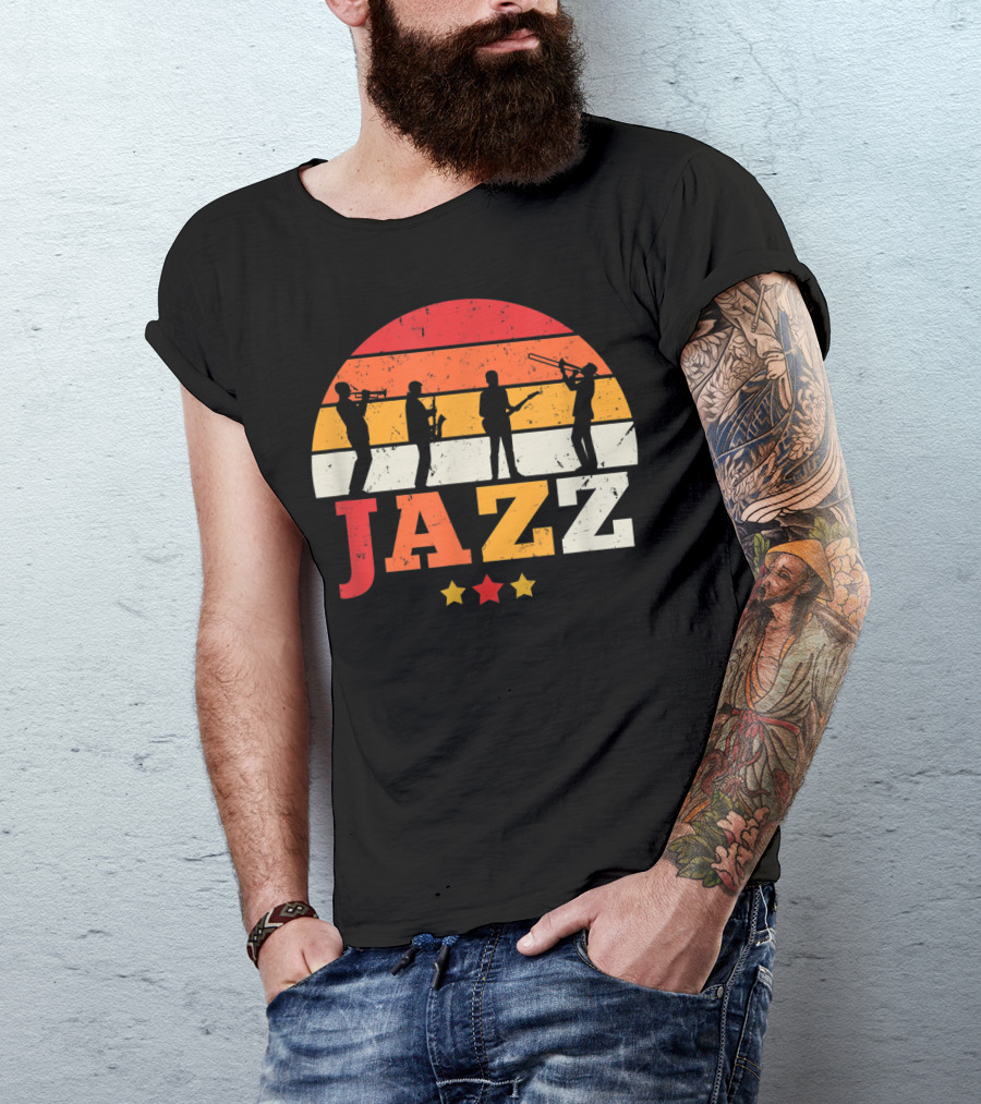 Vintage Classic Jazz Concert Band Silhouettes Retro Sunset T-Shirt