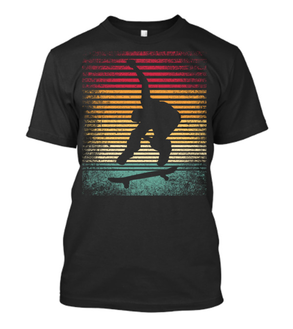 Vintage Style Skateboarding Skate Skater Silhouette Retro Stripes T-Shirt