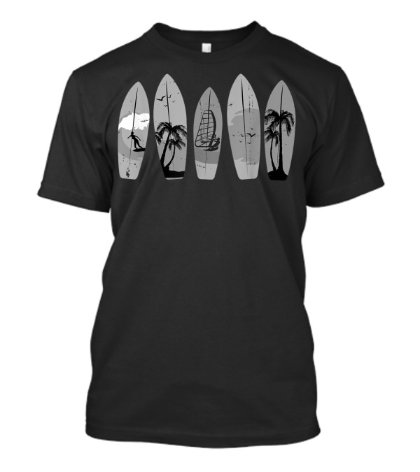 Vintage Surfboard Classic Surfboarder Palm Tree Ocean Scene T-Shirt