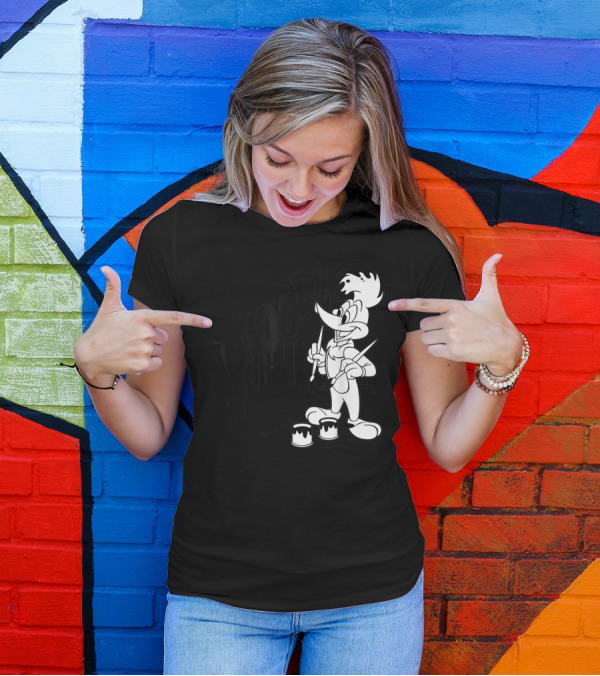 Woody Woodpecker Black And White Paint Drip T-Shirt