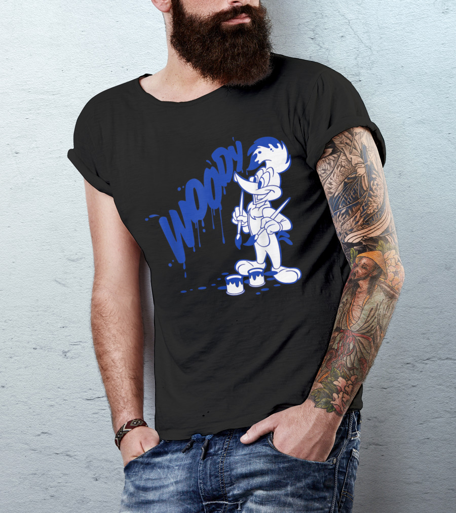 Woody Woodpecker Blue Paint Drips And Brushes Classic T-Shirt
