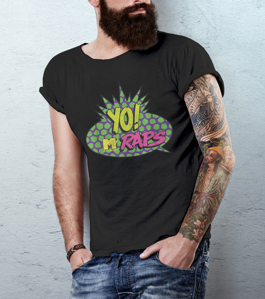 YO MTV Raps Vintage Graphic With Comic Style Speech Bubble And Neon Colors T-Shirt