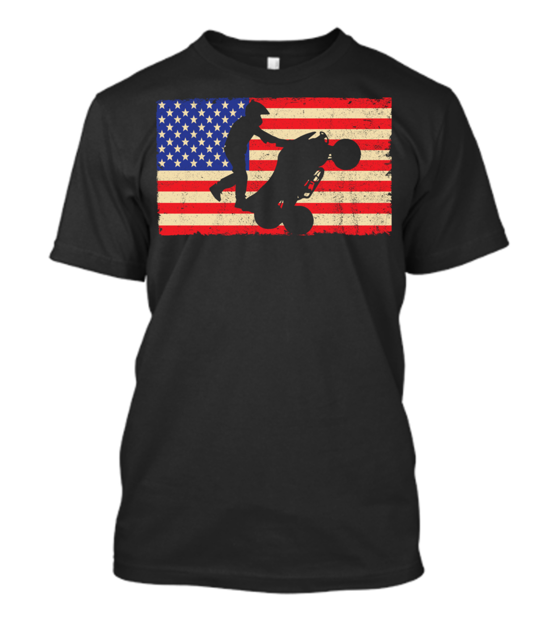 American Flag Quad ATV Wheelie Bike Rider T-Shirt