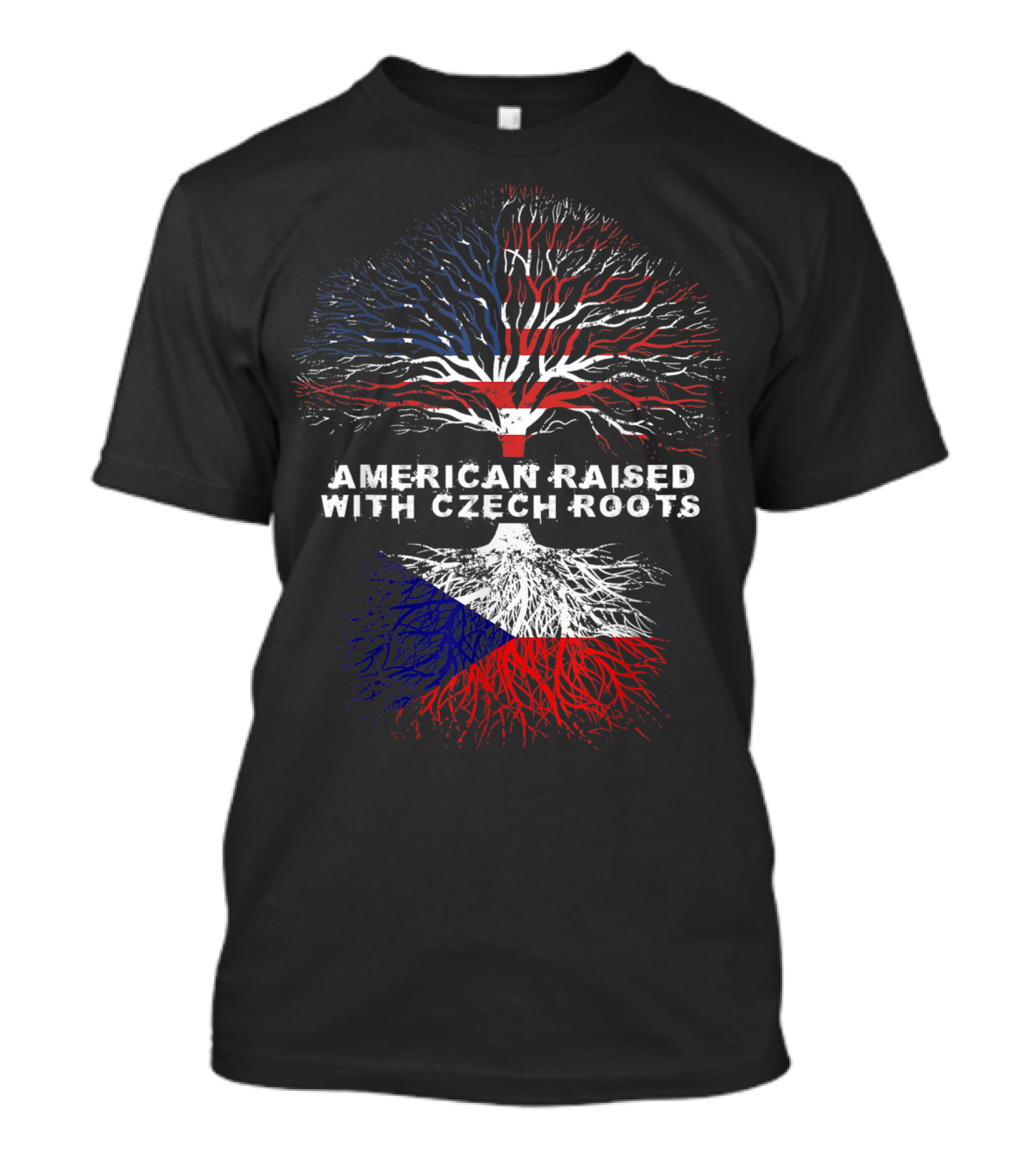 American Raised With Czech Roots Patriotic Tree Flag T-Shirt