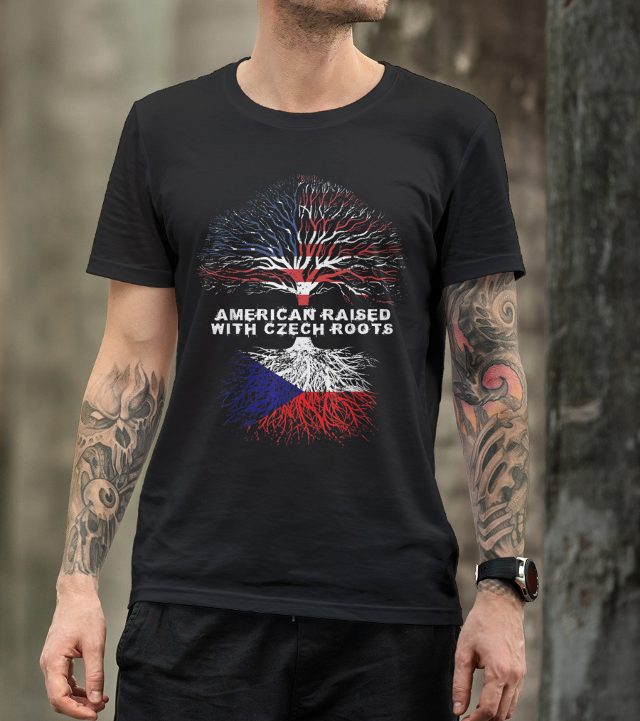 American Raised With Czech Roots Patriotic Tree Flag T-Shirt