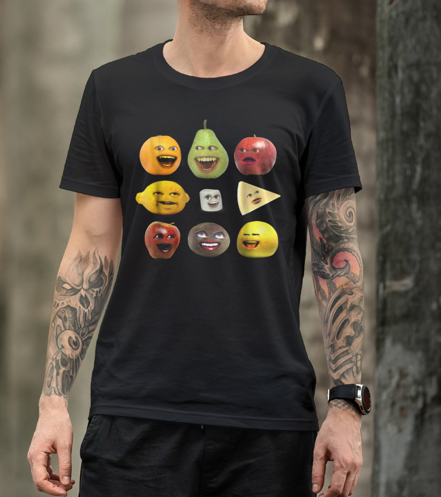 Annoying Orange Pear Apple Lemon Marshmallow Cheese Kiwi Cast Of Characters T-Shirt