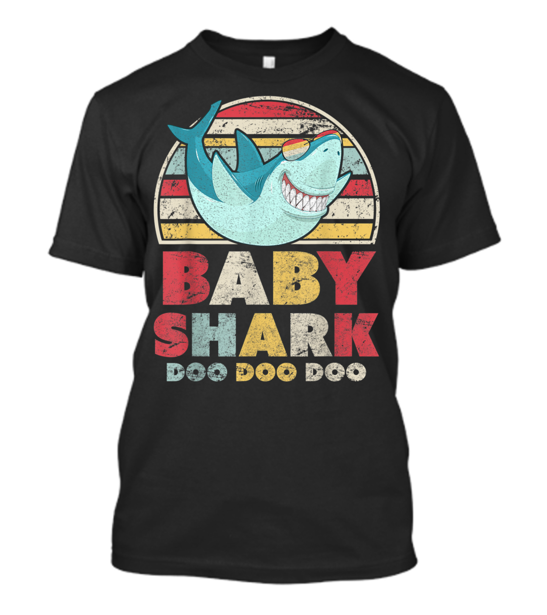 Baby Shark Doo Doo Doo Retro Sunset Style With Cool Surfing Shark T-Shirt