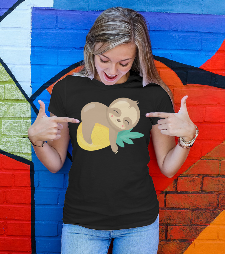 Baby Sloth Relaxing On Pineapple T-Shirt