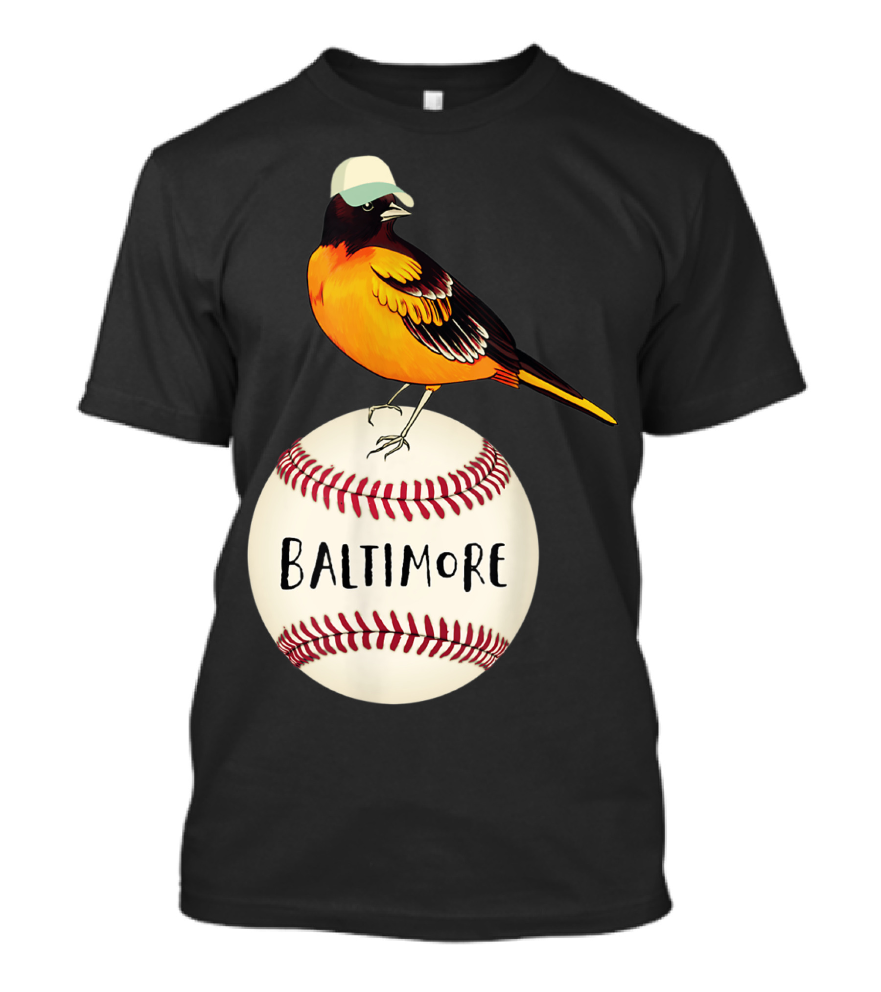 Baltimore Oriole Baseball Vintage Mascot Bird On Baseball With Hat T-Shirt